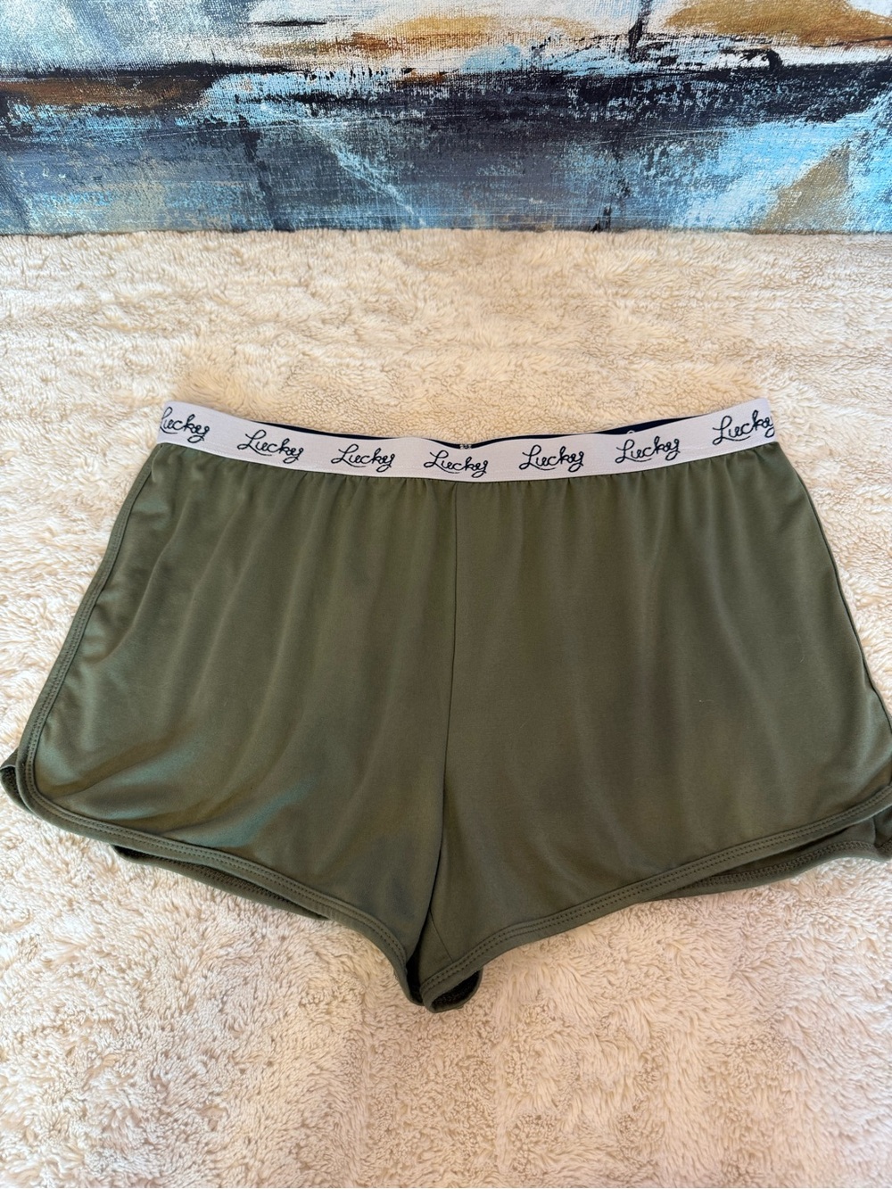 Lucky Brand Olive Athletic Lounge Shorts with Branded Waistband